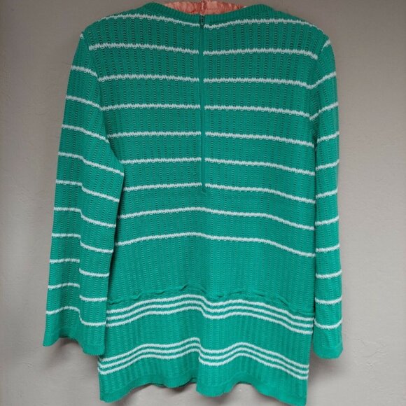 James Kenrob Womens Sweater Medium Open Knit Tie Waist Back Zip Striped Green - Picture 2 of 9
